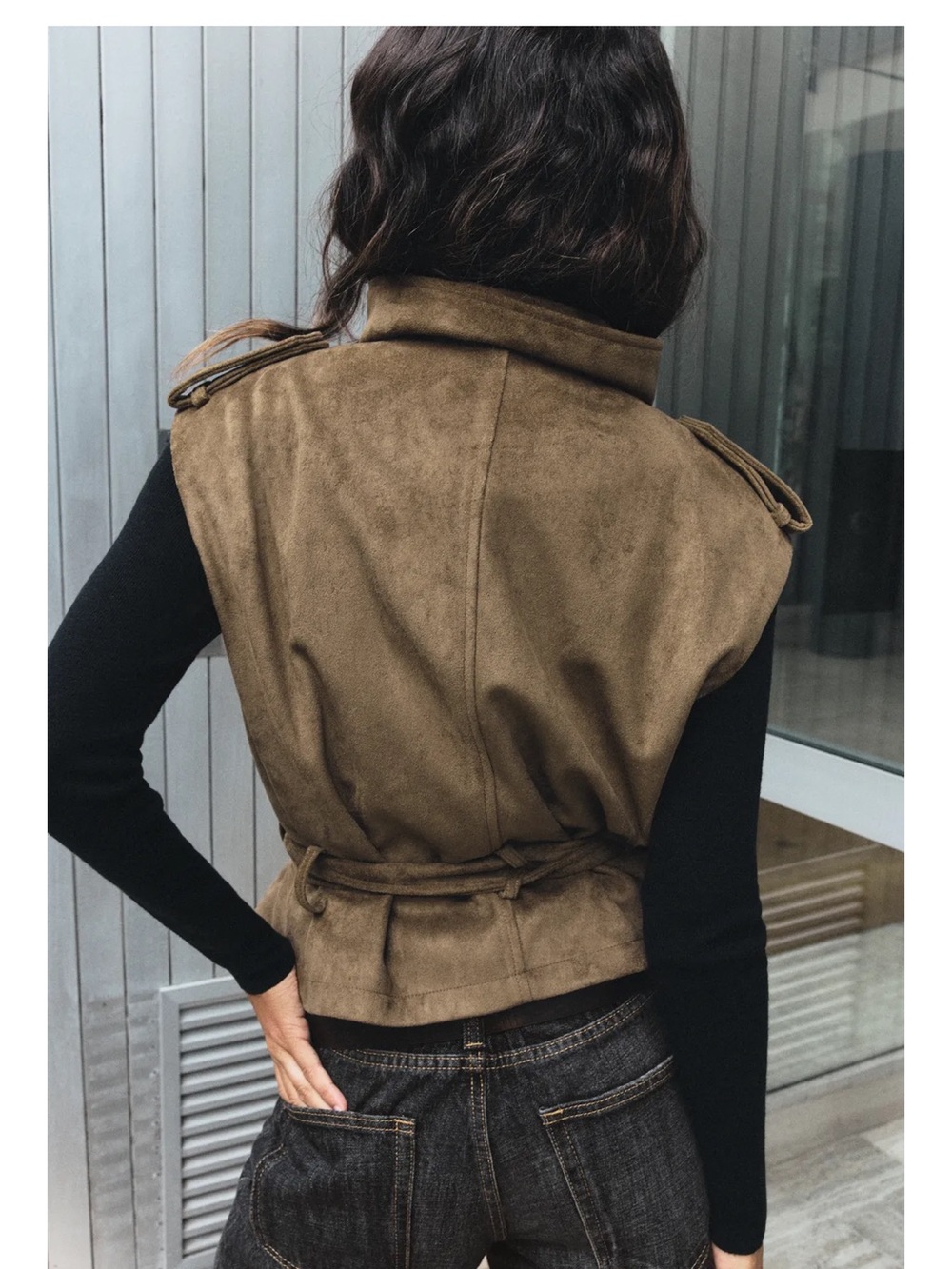 Zara Faux Suede Belted Vest in Brown & Black - Picture 4 of 4